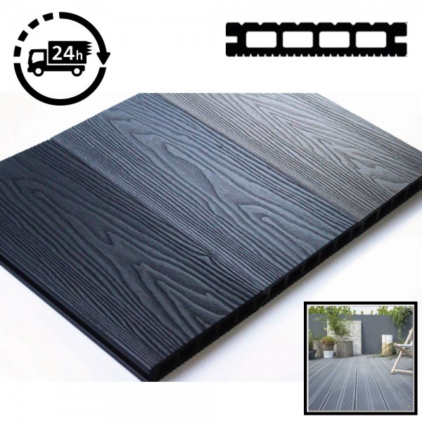 CLEARANCE / DAMAGED Composite Decking Board Grey / Black / Ash / Brown / Anthracite Wood Grain Effect 3m - Plastic Decking PVC Decking WPC Decking Hollow Garden Exterior Decking Boards 